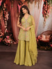 Olive Green Floral Sequins and Beads Embroidered Design Organza Party Wear Indo Western Palazzo Suit with Matching Dupatta