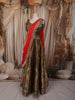 Olive Green Floral Sequins and Zari Embroidered Design Tissue Organza Lehenga with Contrast Dupatta
