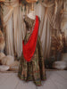 Olive Green Floral Sequins and Zari Embroidered Design Tissue Organza Lehenga with Contrast Dupatta