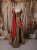 Olive Green Floral Sequins and Zari Embroidered Design Tissue Organza Lehenga with Contrast Dupatta