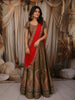 Olive Green Floral Sequins and Zari Embroidered Design Tissue Organza Lehenga with Contrast Dupatta