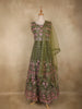 Olive Green Floral Thread Embroidered Design Net Bridesmaid Gown