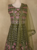 Olive Green Floral Thread Embroidered Design Net Bridesmaid Gown