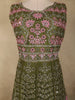 Olive Green Floral Thread Embroidered Design Net Bridesmaid Gown