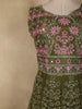 Olive Green Floral Thread Embroidered Design Net Bridesmaid Gown