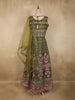 Olive Green Floral Thread Embroidered Design Net Bridesmaid Gown