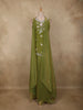 Olive Green Floral Thread Embroidered Design Organza Lehenga with Dupatta