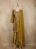 Olive Green Floral Thread Embroidered Tissue Silk Palazzo with Dupatta