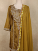 Olive Green Floral Thread Embroidered Tissue Silk Palazzo with Dupatta