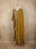 Olive Green Floral Thread Embroidered Tissue Silk Palazzo with Dupatta