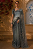 Olive Green Floral Vine Stone Embellished Design Organza Party Wear Saree with Scalloped Border
