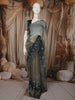 Olive Green Floral Vine Stone Embellished Design Organza Party Wear Saree with Scalloped Border