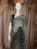 Olive Green Floral Vine Stone Embellished Design Organza Party Wear Saree with Scalloped Border
