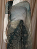 Olive Green Floral Vine Stone Embellished Design Organza Party Wear Saree with Scalloped Border
