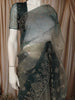 Olive Green Floral Vine Stone Embellished Design Organza Party Wear Saree with Scalloped Border