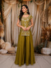 Olive Green Floral Vine Thread and Beads Embroidered Design Tissue Part Wear Palazzo Suit with Choker Dupatta