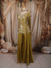 Olive Green Floral Vine Thread and Beads Embroidered Design Tissue Part Wear Palazzo Suit with Choker Dupatta