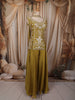 Olive Green Floral Vine Thread and Beads Embroidered Design Tissue Part Wear Palazzo Suit with Choker Dupatta