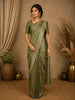 Olive Green Floral Woven Banarasi Silk Saree