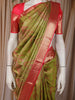 Olive Green Floral Woven Design Pure Kanchipuram Silk Saree with Contrast Pink Border