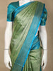 Olive Green Floral Woven Design Soft Silk Saree with Contrast Teal Blue Zari Border