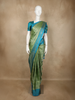 Olive Green Floral Woven Design Soft Silk Saree with Contrast Teal Blue Zari Border