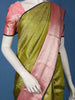Olive Green Floral Woven Kanchipuram Silk Saree With Contrast Pink Zari Border