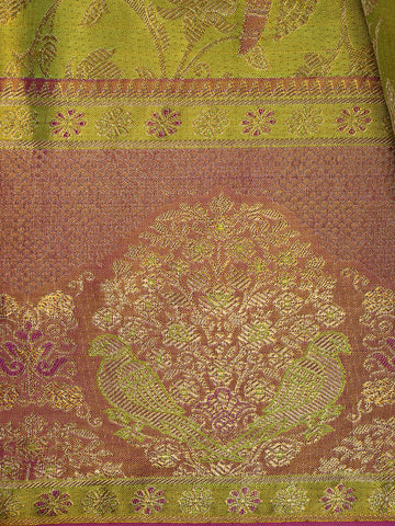 Olive Green Floral Woven Pure Kanchipuram Silk Saree - Diadem