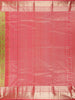 Olive Green Floral Woven Pure Kanchipuram Silk Saree with Contrast Rose Pink Zari Border