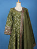 Olive Green Floral Design Semi Silk Anarkali Gown