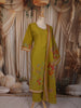 Olive Green Floral Zardozi Embroidered Design Cotton Straight Cut Salwar Suit with Dupatta
