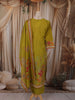 Olive Green Floral Zardozi Embroidered Design Cotton Straight Cut Salwar Suit with Dupatta