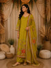 Olive Green Floral Zardozi Embroidered Design Cotton Straight Cut Salwar Suit with Dupatta