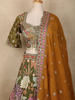 Olive Green Floral and Mirror Embroidered Banarasi Silk Lehenga Set