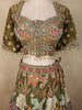 Olive Green Floral and Mirror Embroidered Banarasi Silk Lehenga Set