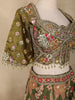 Olive Green Floral and Mirror Embroidered Banarasi Silk Lehenga Set