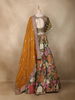 Olive Green Floral and Mirror Embroidered Banarasi Silk Lehenga Set