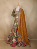 Olive Green Floral and Mirror Embroidered Banarasi Silk Lehenga Set