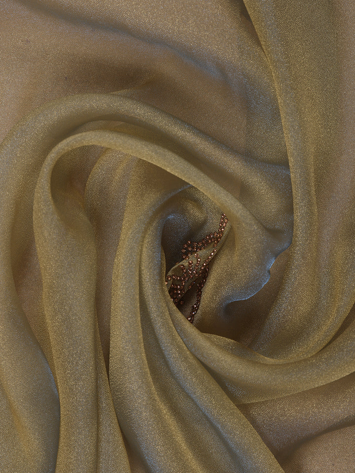 Olive Green Floral sequin and bead embroidery Organza Saree - Diadem