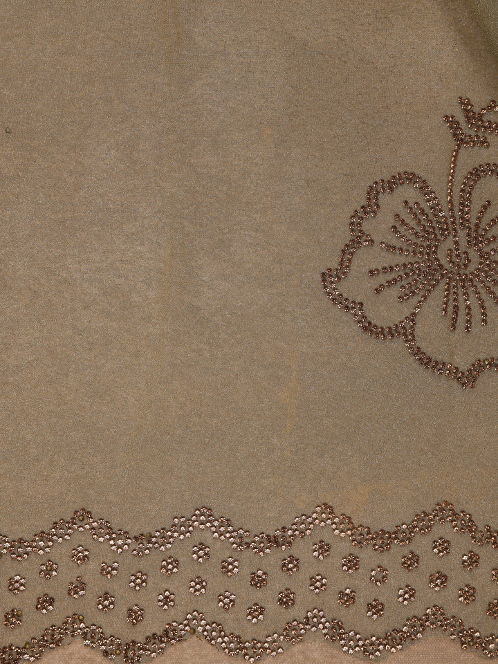 Olive Green Floral sequin and bead embroidery Organza Saree - Diadem