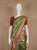 Olive Green Geometric Design Tissue Saree - Diadem