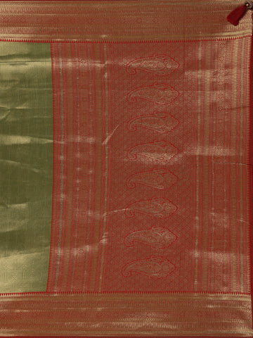 Olive Green Geometric Design Tissue Saree - Diadem