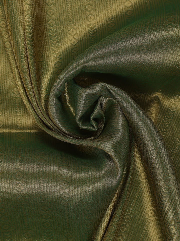 Olive Green Geometric Design Tissue Saree - Diadem