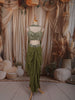Olive Green Geometric Mirror Embroidered Design Satin Indo-Western Palazzo Suit with Matching Choker Dupatta
