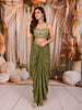 Olive Green Geometric Mirror Embroidered Design Satin Indo-Western Palazzo Suit with Matching Choker Dupatta