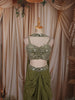 Olive Green Geometric Mirror Embroidered Design Satin Indo-Western Palazzo Suit with Matching Choker Dupatta