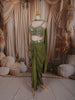 Olive Green Geometric Mirror Embroidered Design Satin Indo-Western Palazzo Suit with Matching Choker Dupatta