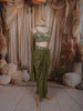 Olive Green Geometric Mirror Embroidered Design Satin Indo-Western Palazzo Suit with Matching Choker Dupatta