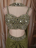 Olive Green Geometric Mirror Embroidered Design Satin Indo-Western Palazzo Suit with Matching Choker Dupatta