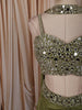Olive Green Geometric Mirror Embroidered Design Satin Indo-Western Palazzo Suit with Matching Choker Dupatta